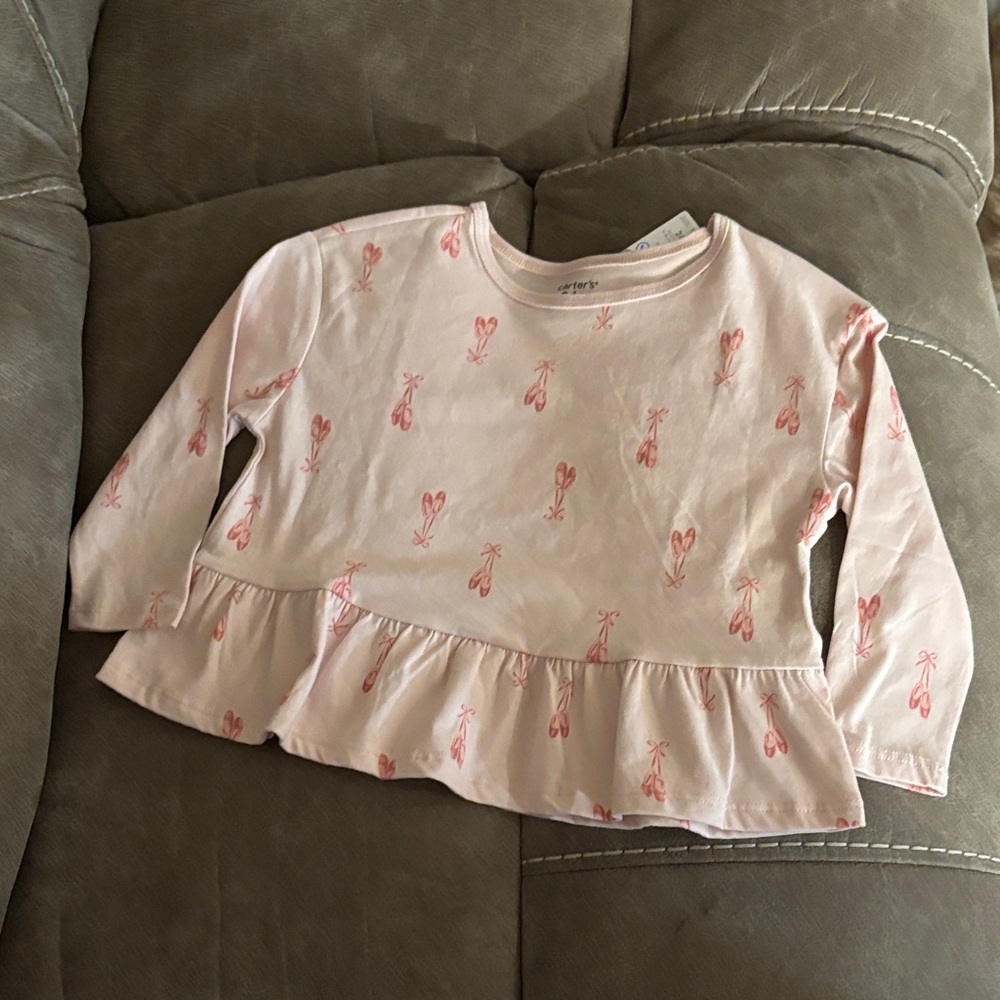 Pink Long Sleeve Ruffle Top with Ballet Print